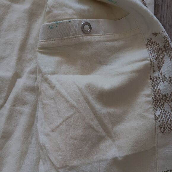 Denim Coat Jacket Women Medium Organic Cotton Zip Front Pockets Cream Floral NWT - Picture 7 of 15